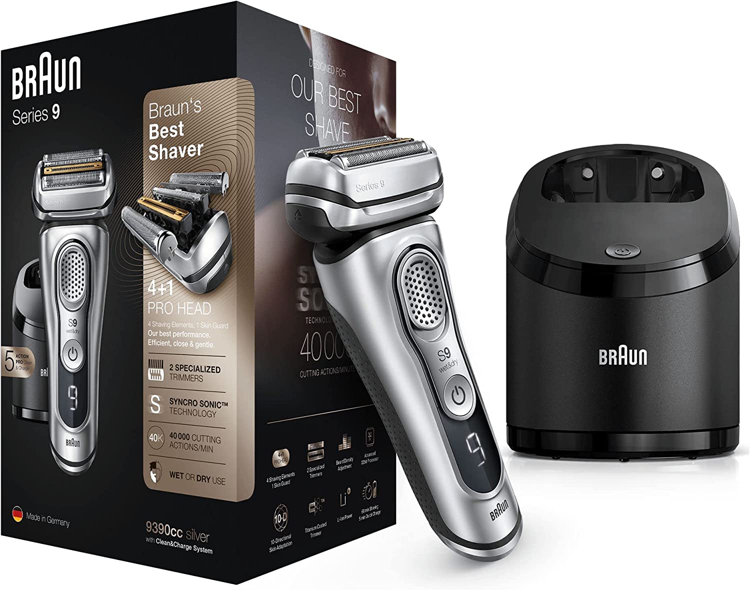 Charging & Station with Braun Electric Dry Shaver Series 9 Wet