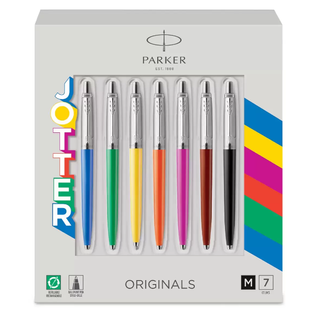 Parker Jotter Originals 7 Pack of Medium Tip Ballpoint Pens with Black Ink