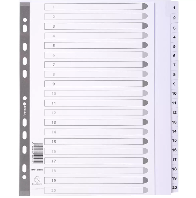 Exacompta A4 1-20 White 20 Tabs Dividers (10 Packs of 20 Dividers)