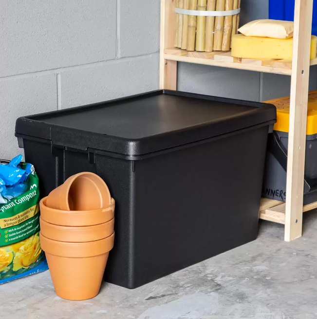 Wham Bam 62 Litre Recycled Heavy Duty Plastic Storage Box & Lid in Black (3 Pack)