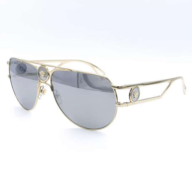 Versace Pale Gold Sunglasses with Grey Mirrored Lenses