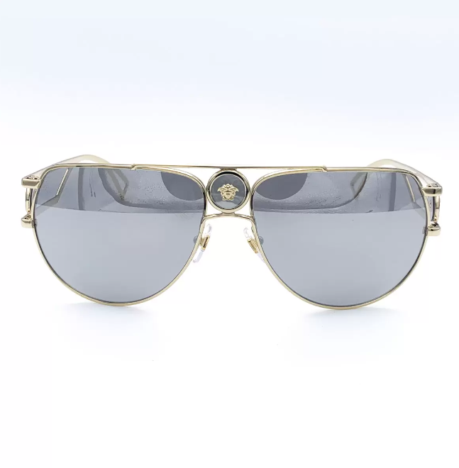 Versace Pale Gold Sunglasses with Grey Mirrored Lenses