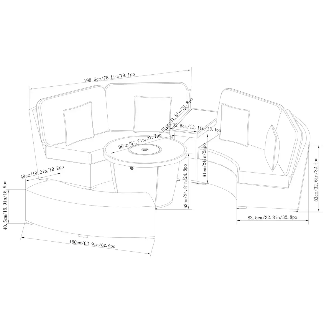 SunVilla Laguna 5 Piece Woven Deep Seating Fire Sectional Patio Set