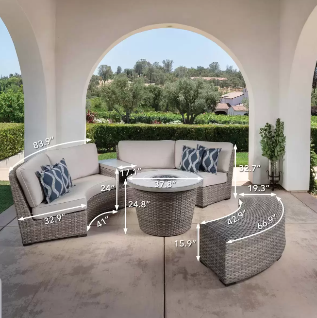 SunVilla Laguna 5 Piece Woven Deep Seating Fire Sectional Patio Set