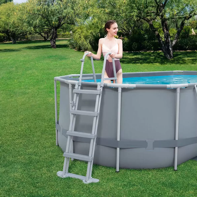 Bestway 18 x 9 ft Steel Oval Frame Pool with Sand Filter Pump, Solar Powered Pool Pad and Cover
