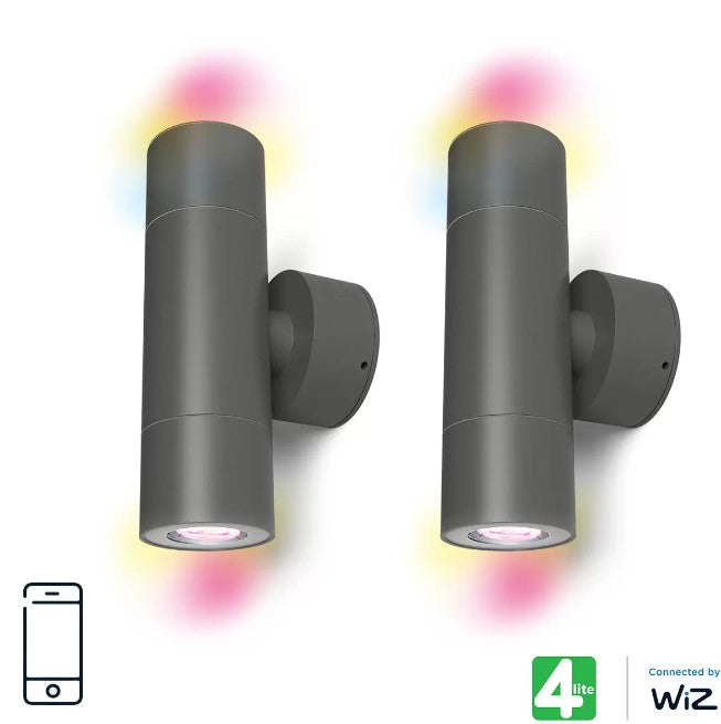 4lite WiZ Up and Down Smart LED Colour Changing Outdoor Wall Lights - 2 Pack