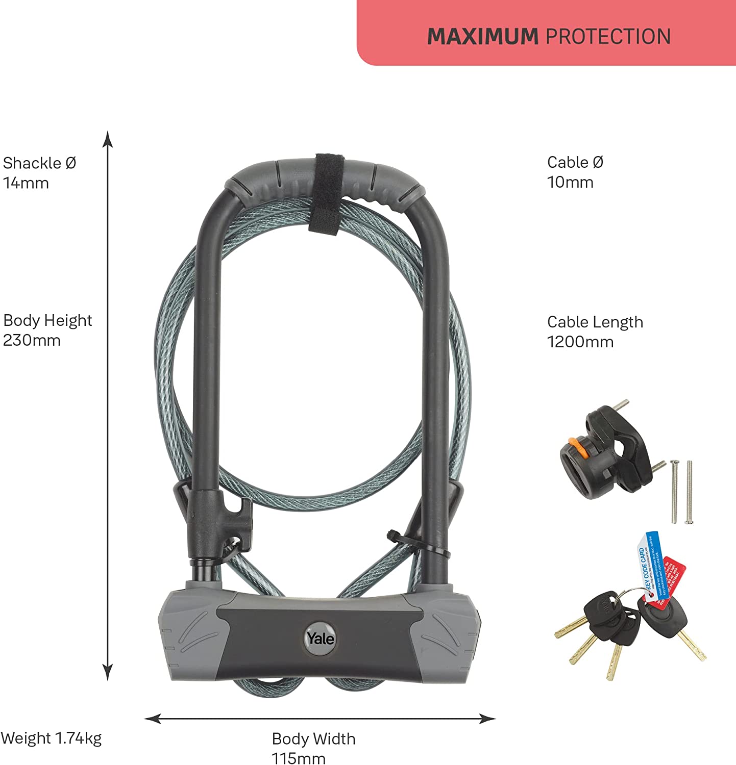 Yale Maximum Security U Bike Lock with Cable