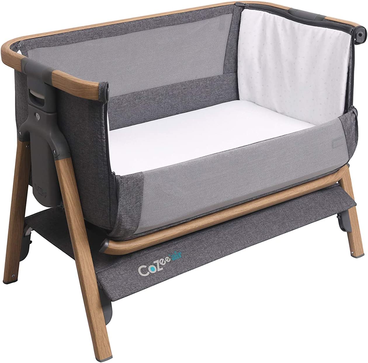 Tutti Bambini CoZee Air Bedside Rocking Crib, Oak and Charcoal