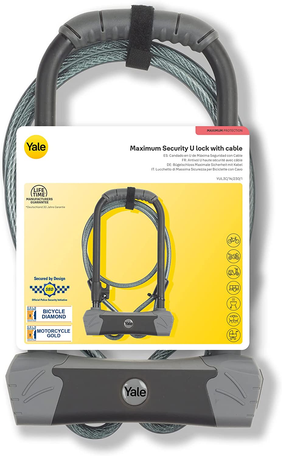 Yale Maximum Security U Bike Lock with Cable