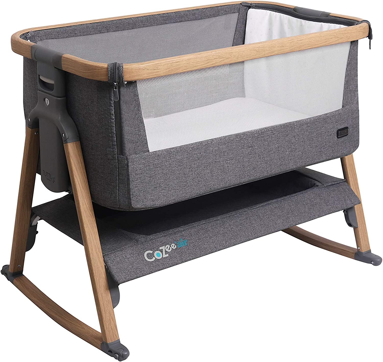 Tutti Bambini CoZee Air Bedside Rocking Crib, Oak and Charcoal