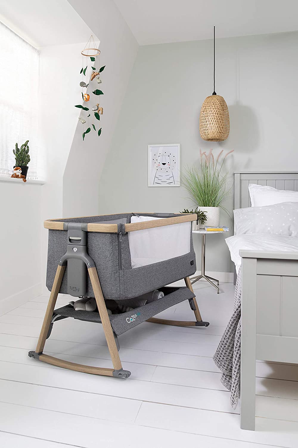 Tutti Bambini CoZee Air Bedside Rocking Crib, Oak and Charcoal