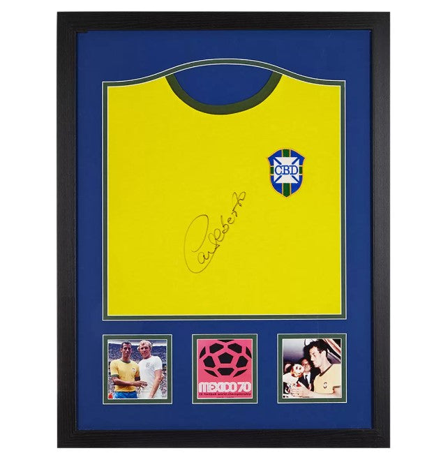 Carlos Alberto Signed Framed Brazil Football Shirt