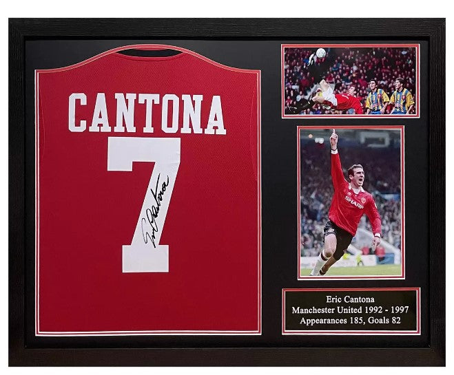 Eric Cantona Signed Framed Manchester United Football Shirt