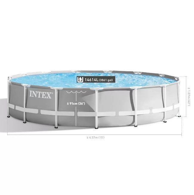 Intex 15ft Prism Frame Round Pool with Filter Pump and Ladder