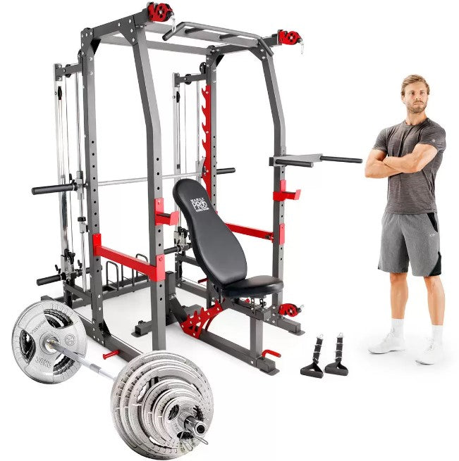 Marcy SM-4903 Smith Machine and Bench with 140kg Olympic Weight Set