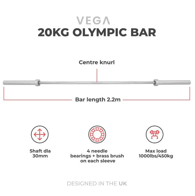 Vega Fitness 100kg Bumper Plate and Olympic Bar Set, Delivery Only