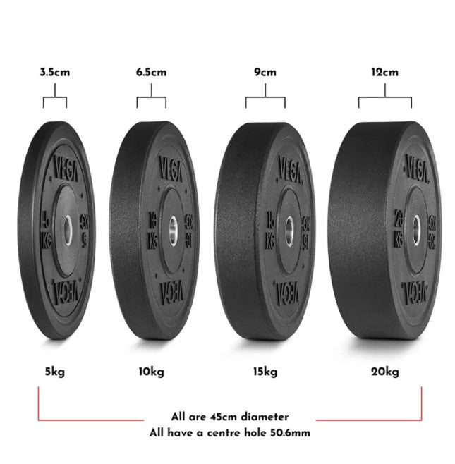 Vega Fitness 100kg Bumper Plate and Olympic Bar Set, Delivery Only