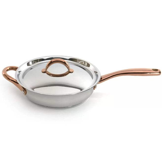 BergHOFF 11 Piece Ouro Cookware Set with Gold Handles and Glass Lids, Silver/Rose