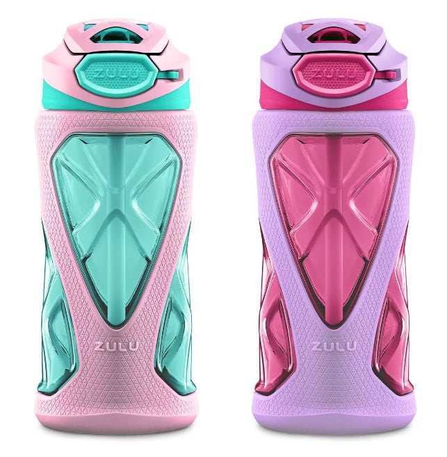 Zulu Kids Water Bottle 473ml, 2 Pack (Pink and Magenta)