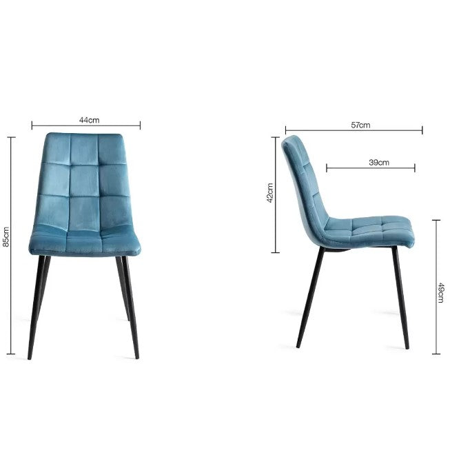 Bentley Designs Blue Velvet Tapered Back  2 x Dining Chairs