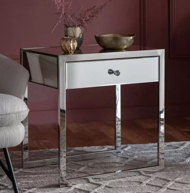 Gallery Fordwich Side Table 1 Drawer In Mirrored Finish