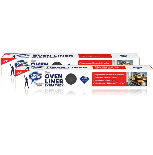 Oven Mate 2 x Extra-Thick Teflon Oven Liner, 500mm x 400mm, Black