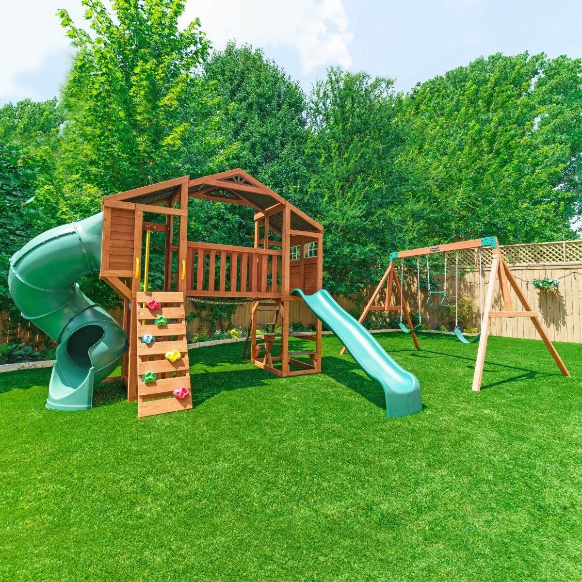 KidKraft Boulder Bluff Playcentre and Wooden Swing Set, Delivery Only